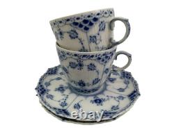 Royal Copenhagen Blue Fluted Full Lace Set 2 Demitasse Cup Saucer 1035 1st Q 5+