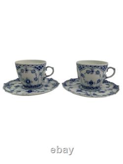 Royal Copenhagen Blue Fluted Full Lace Set 2 Demitasse Cup Saucer 1035 1st Q 5+