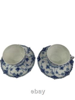 Royal Copenhagen Blue Fluted Full Lace Set 2 Demitasse Cup Saucer 1035 1st Q 5+