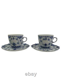 Royal Copenhagen Blue Fluted Full Lace Set 2 Demitasse Cup Saucer 1035 1st Q 5+