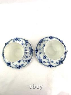Royal Copenhagen Blue Fluted Full Lace Set 2 Demitasse Cup Saucer 1035 1st Q 5+