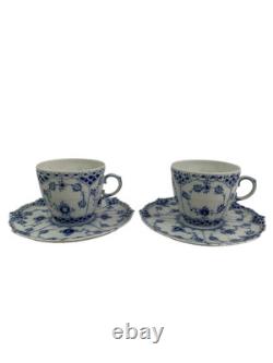 Royal Copenhagen Blue Fluted Full Lace Set 2 Demitasse Cup Saucer 1035 1st Q 5+
