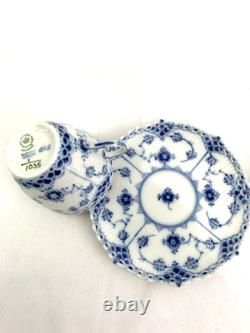 Royal Copenhagen Blue Fluted Full Lace Set 2 Demitasse Cup Saucer 1035 1st Q 5+