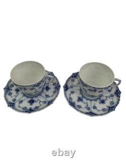 Royal Copenhagen Blue Fluted Full Lace Set 2 Demitasse Cup Saucer 1035 1st Q 5+