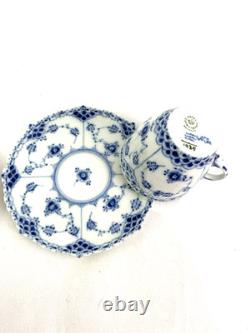 Royal Copenhagen Blue Fluted Full Lace Set 2 Demitasse Cup Saucer 1035 1st Q 5+
