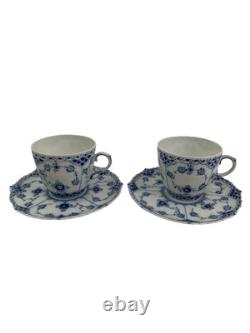 Royal Copenhagen Blue Fluted Full Lace Set 2 Demitasse Cup Saucer 1035 1st Q 5+