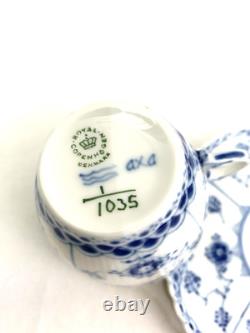 Royal Copenhagen Blue Fluted Full Lace Set 2 Demitasse Cup Saucer 1035 1st Q 5+