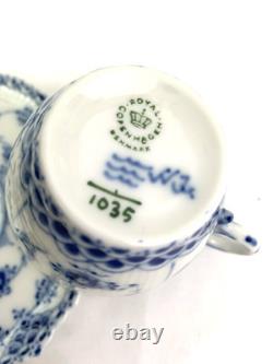 Royal Copenhagen Blue Fluted Full Lace Set 2 Demitasse Cup Saucer 1035 1st Q 5+