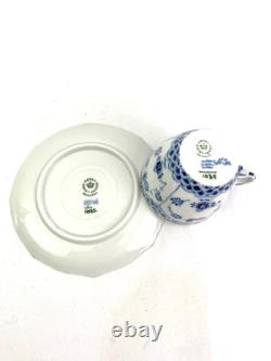 Royal Copenhagen Blue Fluted Full Lace Set 2 Demitasse Cup Saucer 1035 1st Q 5+