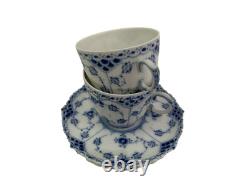 Royal Copenhagen Blue Fluted Full Lace Set 2 Demitasse Cup Saucer 1035 1st Q 5+