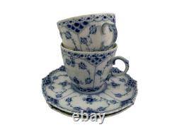 Royal Copenhagen Blue Fluted Full Lace Set 2 Demitasse Cup Saucer 1035 1st Q 5+