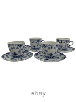 Royal Copenhagen Blue Fluted Full Lace Set 4 Demitasse Cup Saucer 1035 1st Q 5+