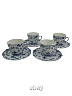 Royal Copenhagen Blue Fluted Full Lace Set 4 Demitasse Cup Saucer 1035 1st Q 5+