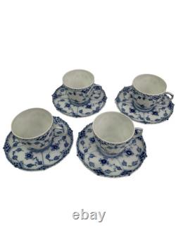 Royal Copenhagen Blue Fluted Full Lace Set 4 Demitasse Cup Saucer 1035 1st Q 5+