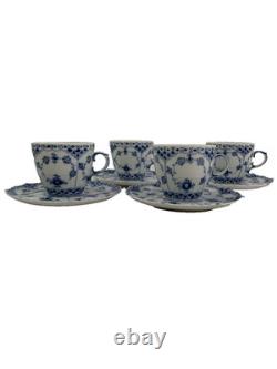 Royal Copenhagen Blue Fluted Full Lace Set 4 Demitasse Cup Saucer 1035 1st Q 5+
