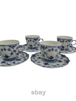Royal Copenhagen Blue Fluted Full Lace Set 4 Demitasse Cup Saucer 1035 1st Q 5+