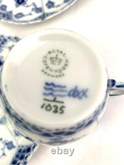 Royal Copenhagen Blue Fluted Full Lace Set 4 Demitasse Cup Saucer 1035 1st Q 5+