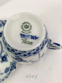 Royal Copenhagen Blue Fluted Full Lace Set 4 Demitasse Cup Saucer 1035 1st Q 5+