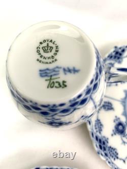 Royal Copenhagen Blue Fluted Full Lace Set 4 Demitasse Cup Saucer 1035 1st Q 5+