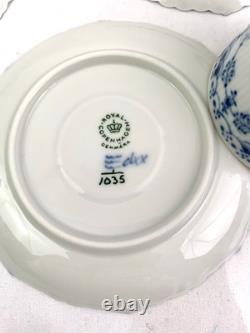 Royal Copenhagen Blue Fluted Full Lace Set 4 Demitasse Cup Saucer 1035 1st Q 5+