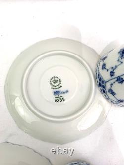 Royal Copenhagen Blue Fluted Full Lace Set 4 Demitasse Cup Saucer 1035 1st Q 5+
