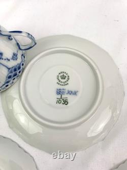 Royal Copenhagen Blue Fluted Full Lace Set 4 Demitasse Cup Saucer 1035 1st Q 5+