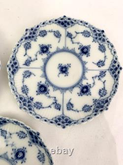 Royal Copenhagen Blue Fluted Full Lace Set 4 Demitasse Cup Saucer 1035 1st Q 5+