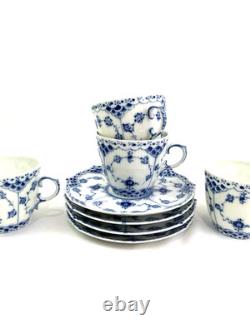 Royal Copenhagen Blue Fluted Full Lace Set 4 Demitasse Cup Saucer 1035 1st Q 5+
