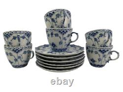 Royal Copenhagen Blue Fluted Full Lace Set 6 Demitasse Cup Saucer 1035 1st Q 5+