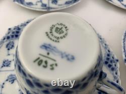Royal Copenhagen Blue Fluted Full Lace Set 6 Demitasse Cup Saucer 1035 1st Q 5+