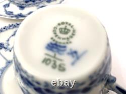 Royal Copenhagen Blue Fluted Full Lace Set 6 Demitasse Cup Saucer 1035 1st Q 5+