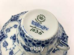 Royal Copenhagen Blue Fluted Full Lace Set 6 Demitasse Cup Saucer 1035 1st Q 5+