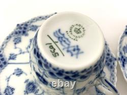 Royal Copenhagen Blue Fluted Full Lace Set 6 Demitasse Cup Saucer 1035 1st Q 5+