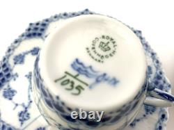 Royal Copenhagen Blue Fluted Full Lace Set 6 Demitasse Cup Saucer 1035 1st Q 5+