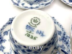 Royal Copenhagen Blue Fluted Full Lace Set 6 Demitasse Cup Saucer 1035 1st Q 5+