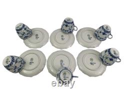 Royal Copenhagen Blue Fluted Full Lace Set 6 Demitasse Cup Saucer 1035 1st Q 5+