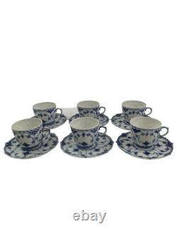 Royal Copenhagen Blue Fluted Full Lace Set 6 Demitasse Cup Saucer 1035 1st Q 5+