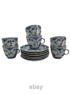 Royal Copenhagen Blue Fluted Full Lace Set 6 Demitasse Cup Saucer 1035 1st Q 5+