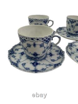 Royal Copenhagen Blue Fluted Full Lace Set 6 Demitasse Cup Saucer 1035 1st Q 5+