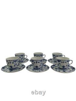 Royal Copenhagen Blue Fluted Full Lace Set 6 Demitasse Cup Saucer 1035 1st Q 5+