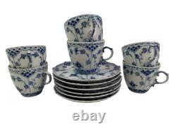 Royal Copenhagen Blue Fluted Full Lace Set 6 Demitasse Cup Saucer 1035 1st Q 5+