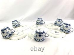 Royal Copenhagen Blue Fluted Full Lace Set 6 Demitasse Cup Saucer 1035 1st Q 5+