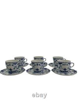 Royal Copenhagen Blue Fluted Full Lace Set 6 Demitasse Cup Saucer 1035 1st Q 5+