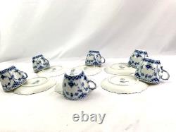 Royal Copenhagen Blue Fluted Full Lace Set 6 Demitasse Cup Saucer 1035 1st Q 5+