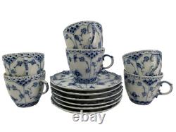 Royal Copenhagen Blue Fluted Full Lace Set 6 Demitasse Cup Saucer 1035 1st Q 5+