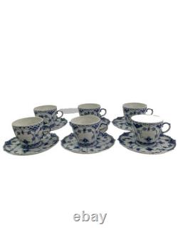 Royal Copenhagen Blue Fluted Full Lace Set 6 Demitasse Cup Saucer 1035 1st Q 5+
