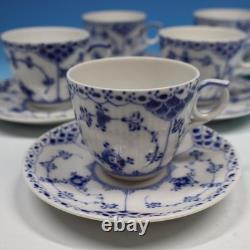 Royal Copenhagen Blue Fluted Half Lace 528 5 Demitasse Cups and Saucers