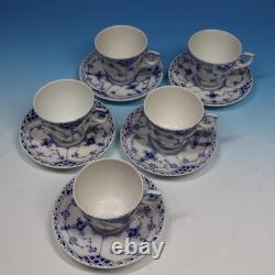 Royal Copenhagen Blue Fluted Half Lace 528 5 Demitasse Cups and Saucers