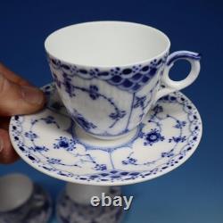 Royal Copenhagen Blue Fluted Half Lace 528 5 Demitasse Cups and Saucers