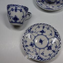 Royal Copenhagen Blue Fluted Half Lace 528 5 Demitasse Cups and Saucers